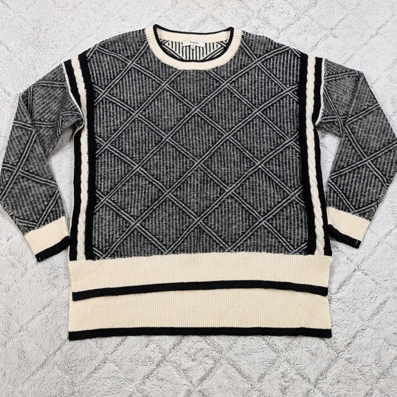 Madewell Sweaters - Madewell Sweater Women's XS Black White Diamonflip Geometric Merino Wool
